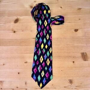 Carlos Tomasini Abstract‎ Geometric Silk Tie Made in USA Vintage 90s Multicolor